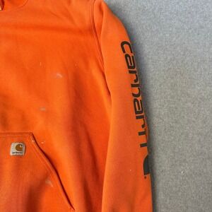 Carhartt Mens K288-ORG Original Fit Sleeve Logo Hoodie Orange 2XL Paint Splatter